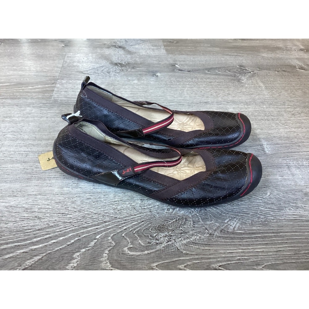 J-41 Womens Size 9.5 M Mary Jane Vegan Brown Cypress Leather Slip On Flats J41